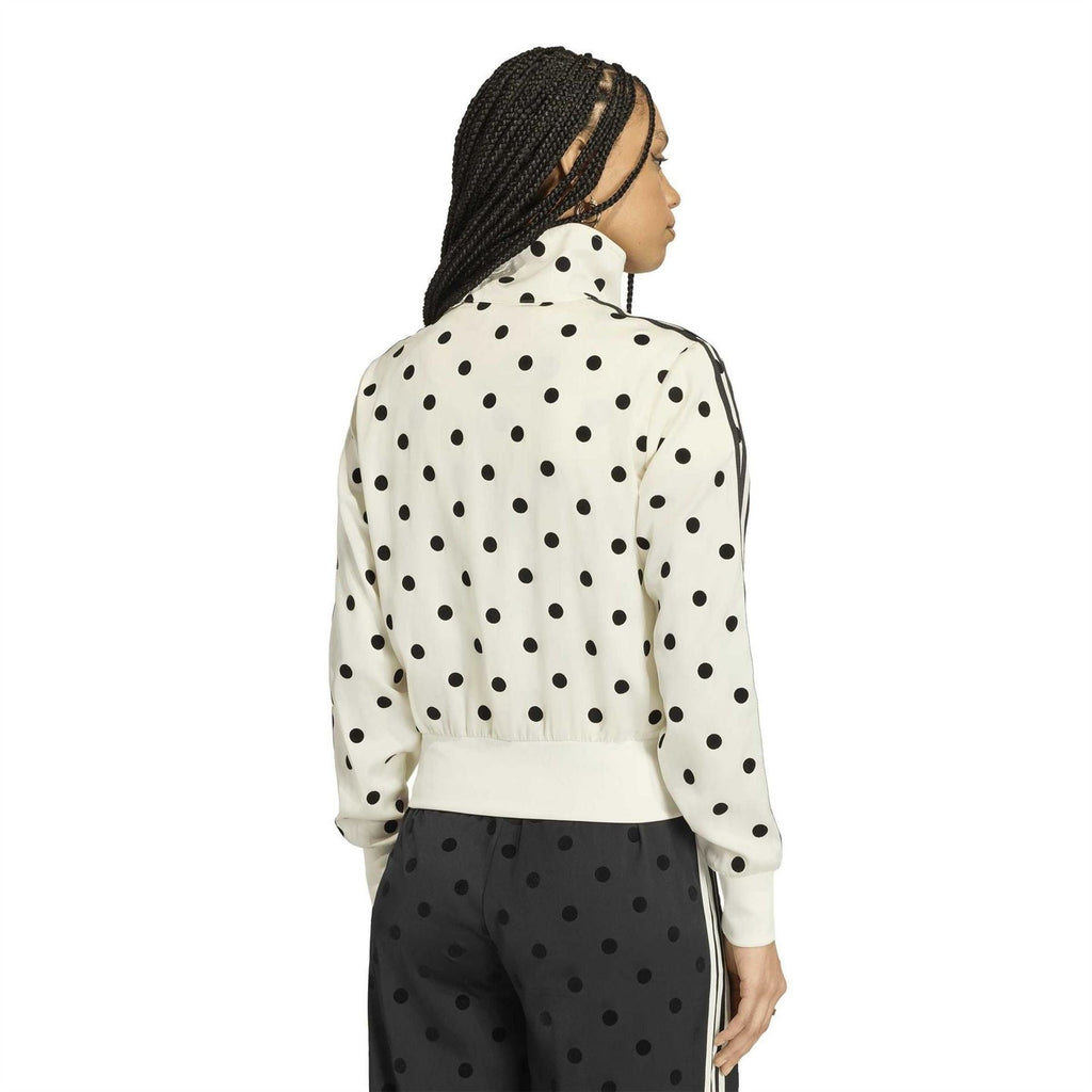 adidas Originals hooded polka-dot track jacket, back view, off-white with black dots