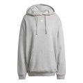 Grey pullover hoodie with adjustable drawstring hood and kangaroo pocket