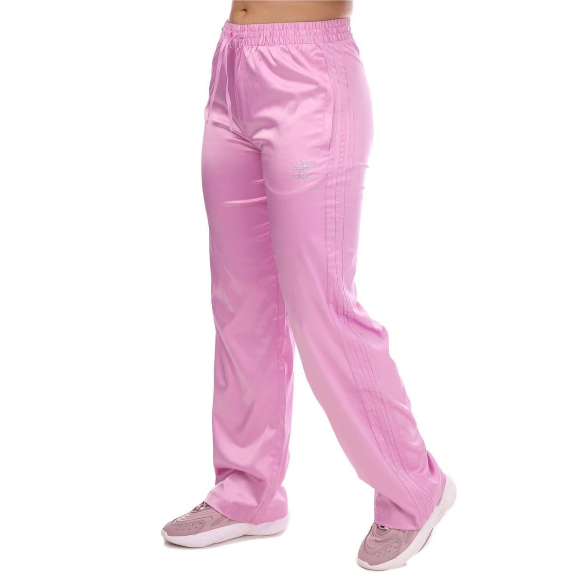 Pink wide-leg jogger pants with elastic waistband and tapered cuffs