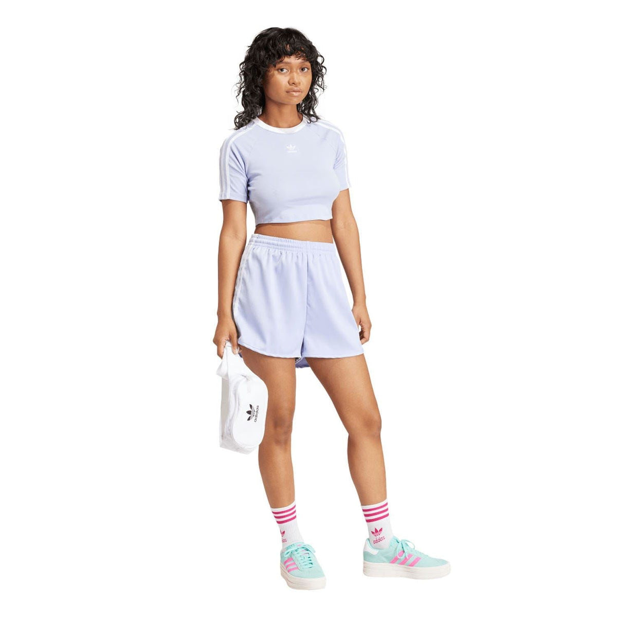 Light blue cropped baby t-shirt with crew neck and 3-Stripes sleeve panels