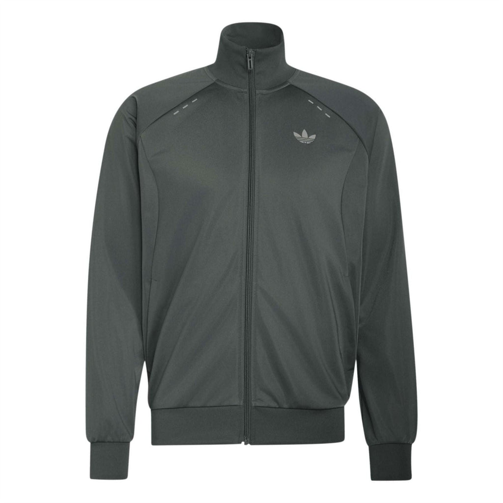 Zip-front track jacket with high neck and small logo details, dark green