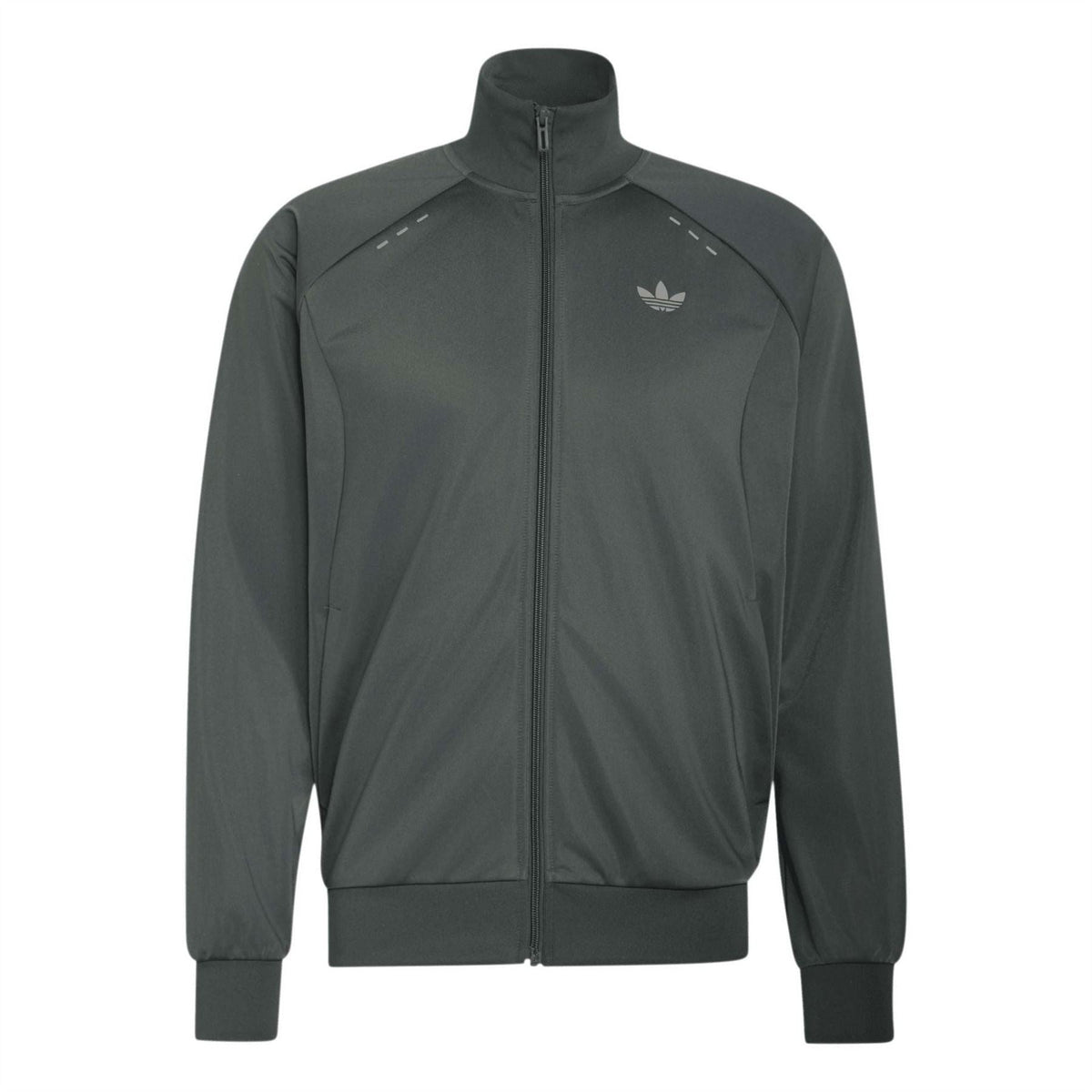 Zip-front track jacket with high neck and small logo details, dark green