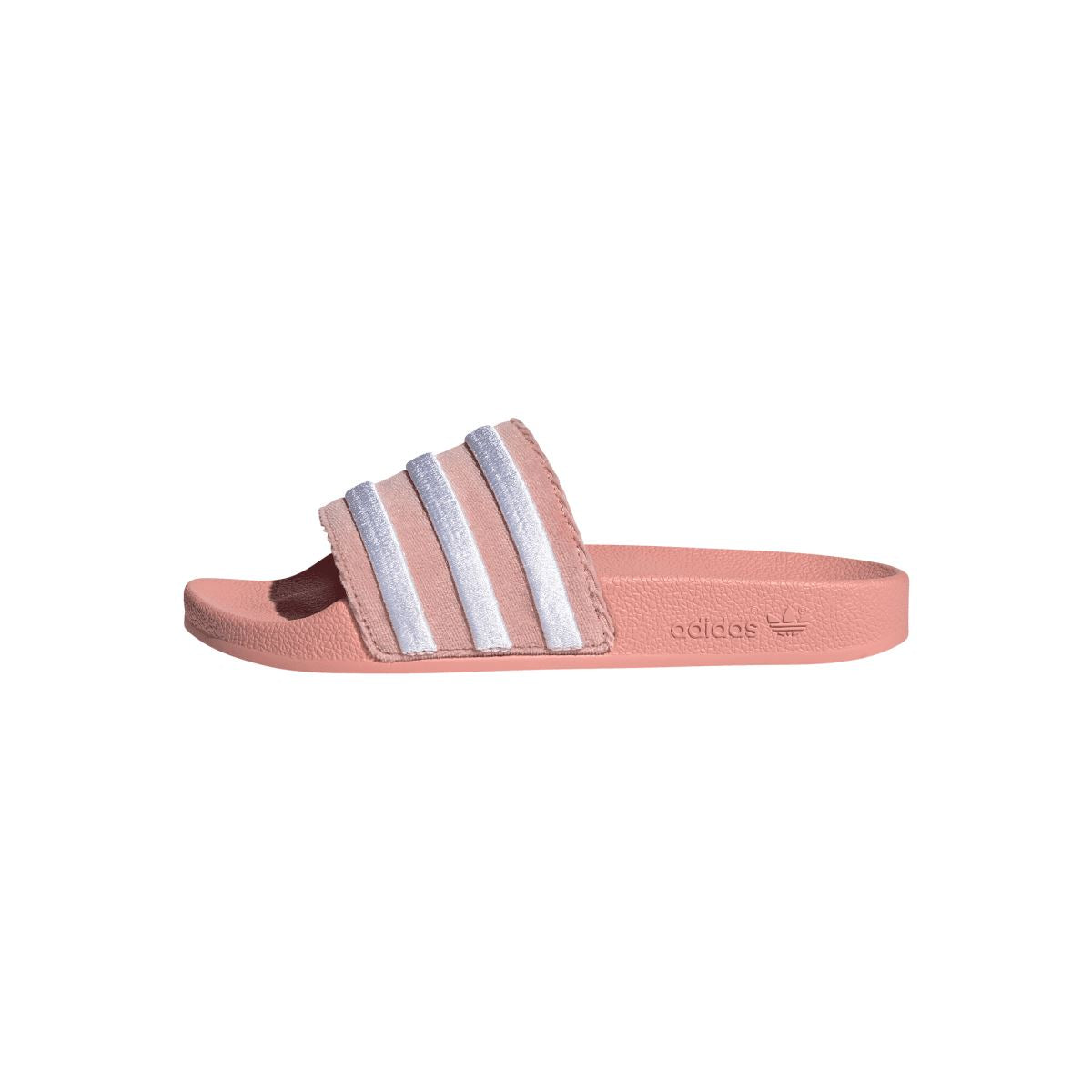 Mauve adidas Adilette slide sandals with striped band