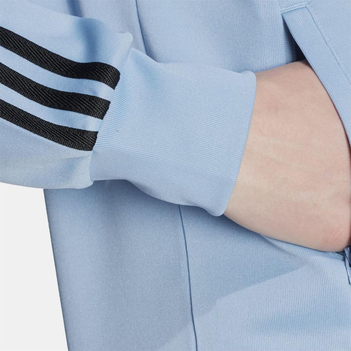 adidas Originals Classic SST track jacket in black with white stripes, lightweight athletic tracksuit for men or women.