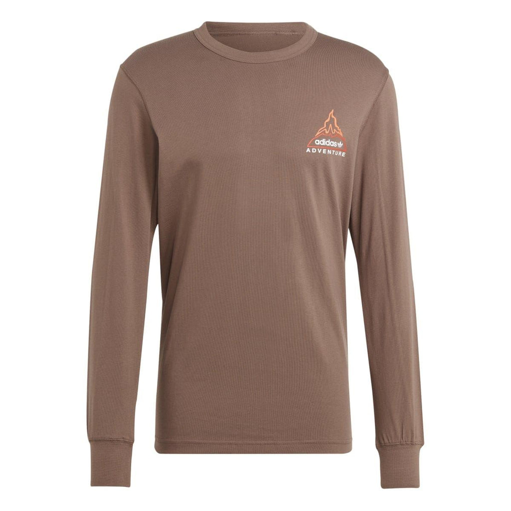 adidas Originals brown long-sleeve graphic T-shirt with small chest logo