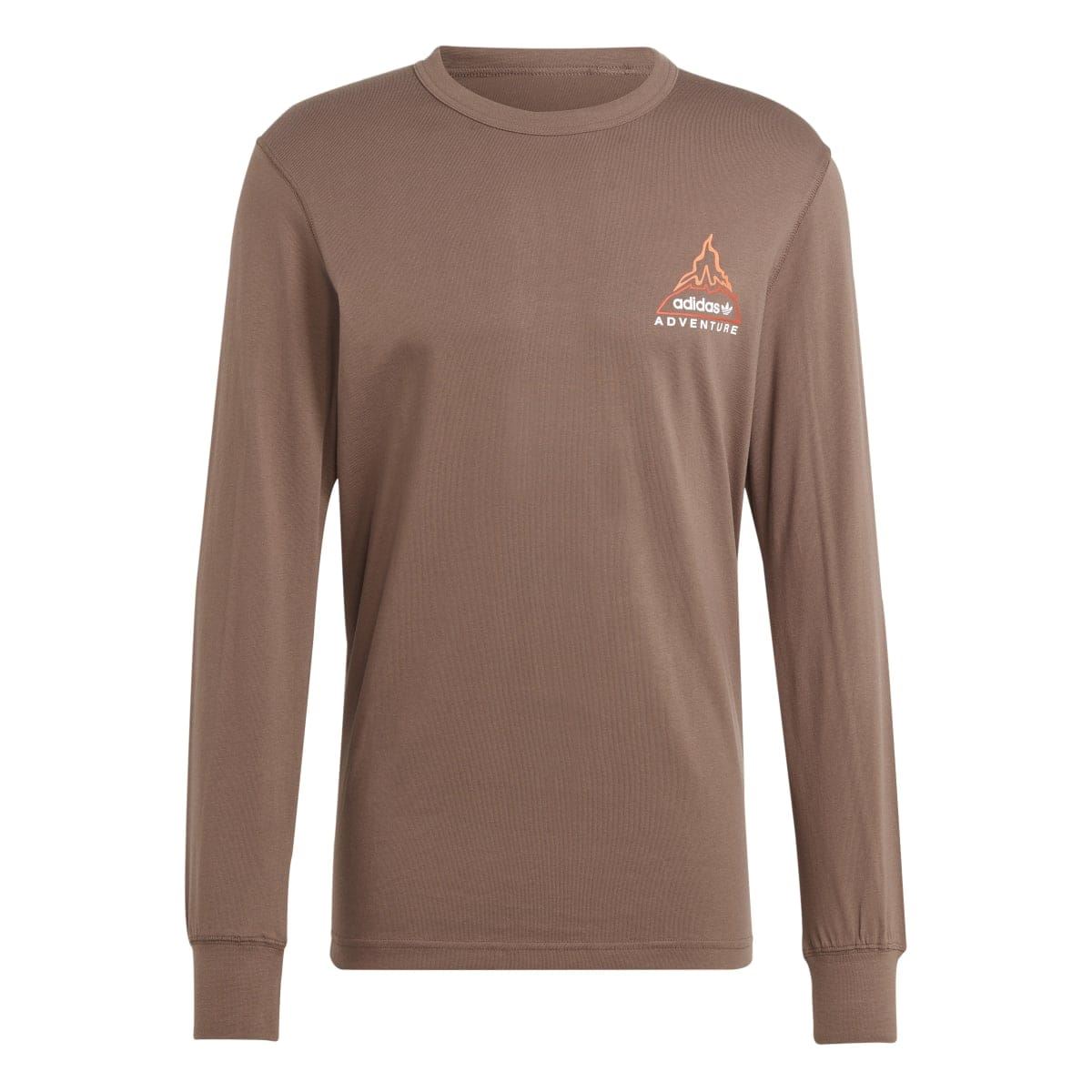 adidas Originals brown long-sleeve graphic T-shirt with small chest logo