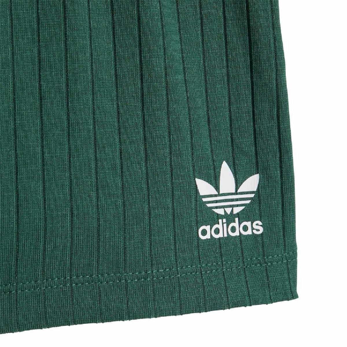 Green ribbed shorts with adidas trefoil logo near hem