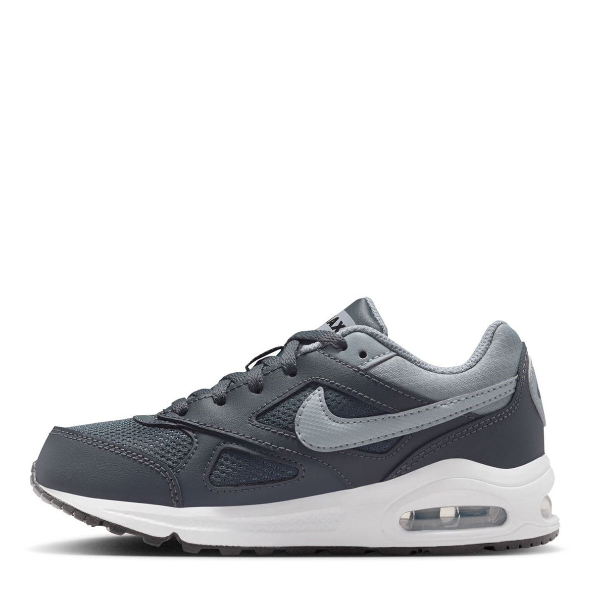 Boys’ lace-up trainers in dark gray with light gray Swoosh and visible air unit