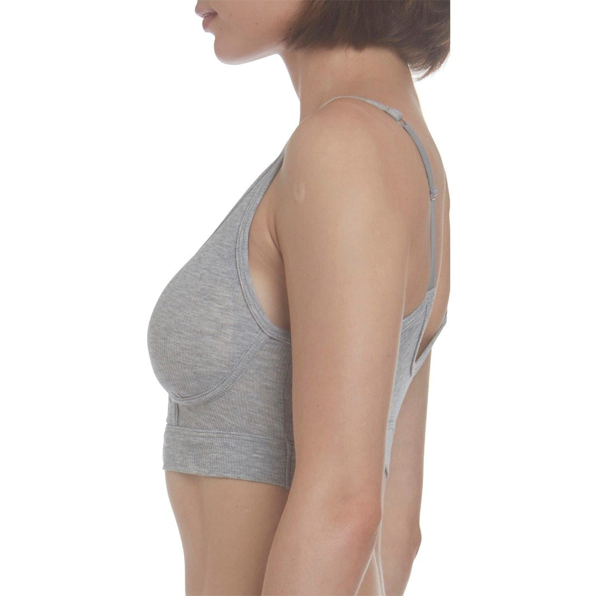 Heather grey V-neck bralette with racerback straps and adidas logo