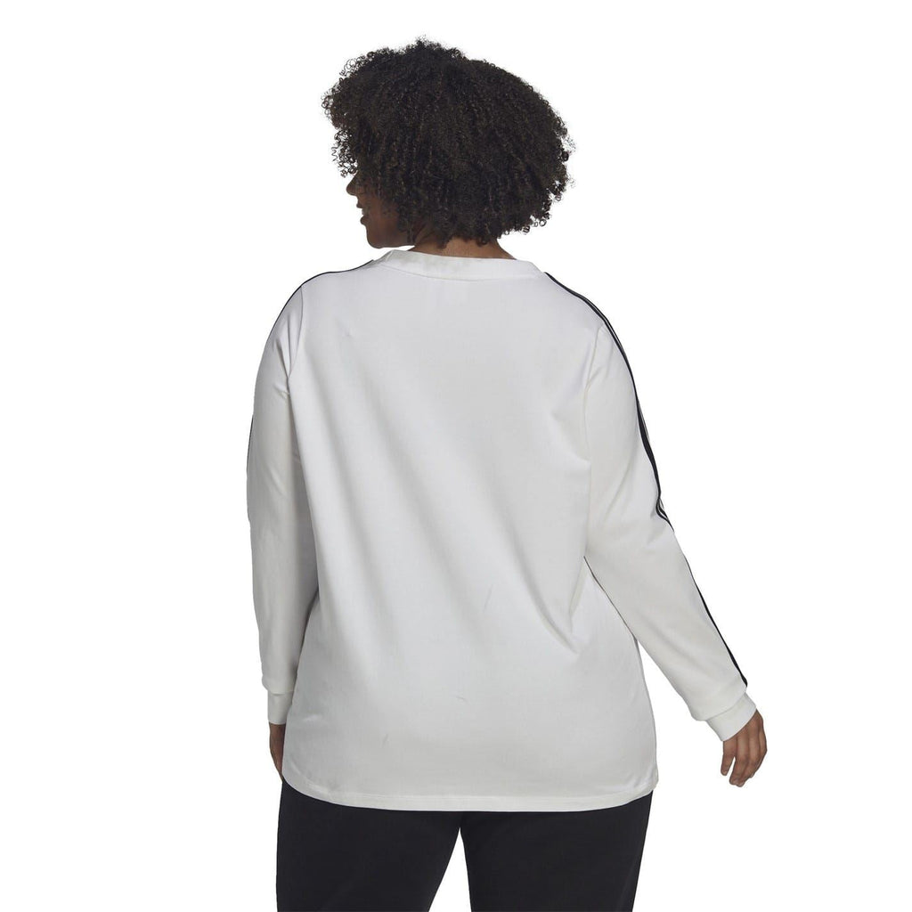 adidas Originals 3 Stripe Long Sleeve Top, black casual top with iconic three stripes on sleeves and logo, front view.