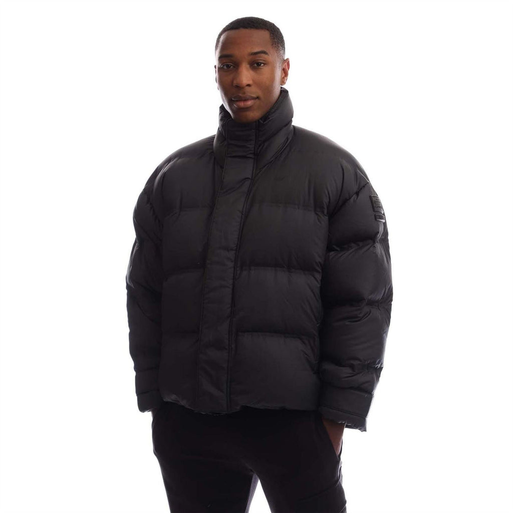 Black adidas Originals puffer jacket with full zip and stand collar