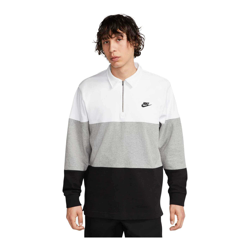 MENS NIKE CLUB LONG SLEEVE TOP_WHITE/DK GREY HEATHER/BLACK/BLACK