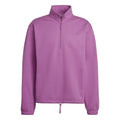 Purple half-zip crew sweatshirt with stand collar and zip front placket.