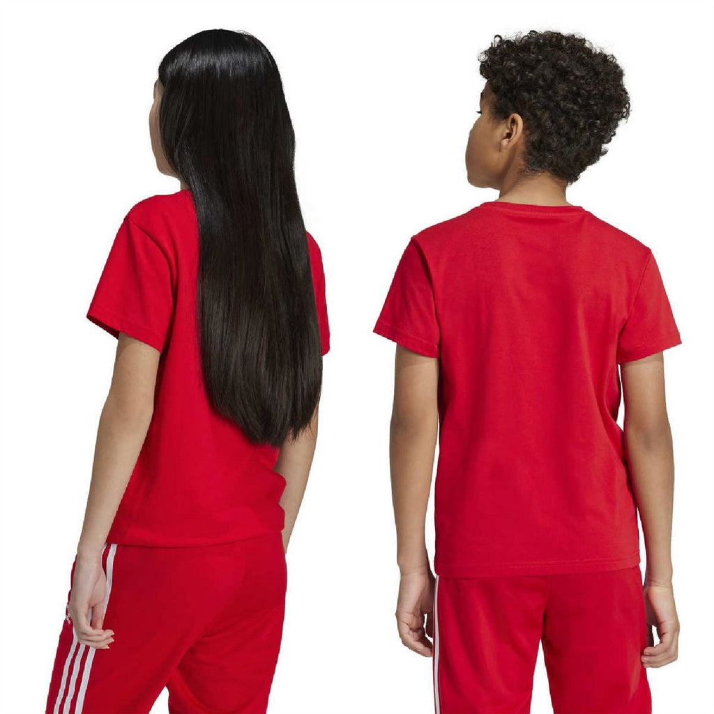 Kids scarlet red crew neck T-shirt, plain back with short sleeves