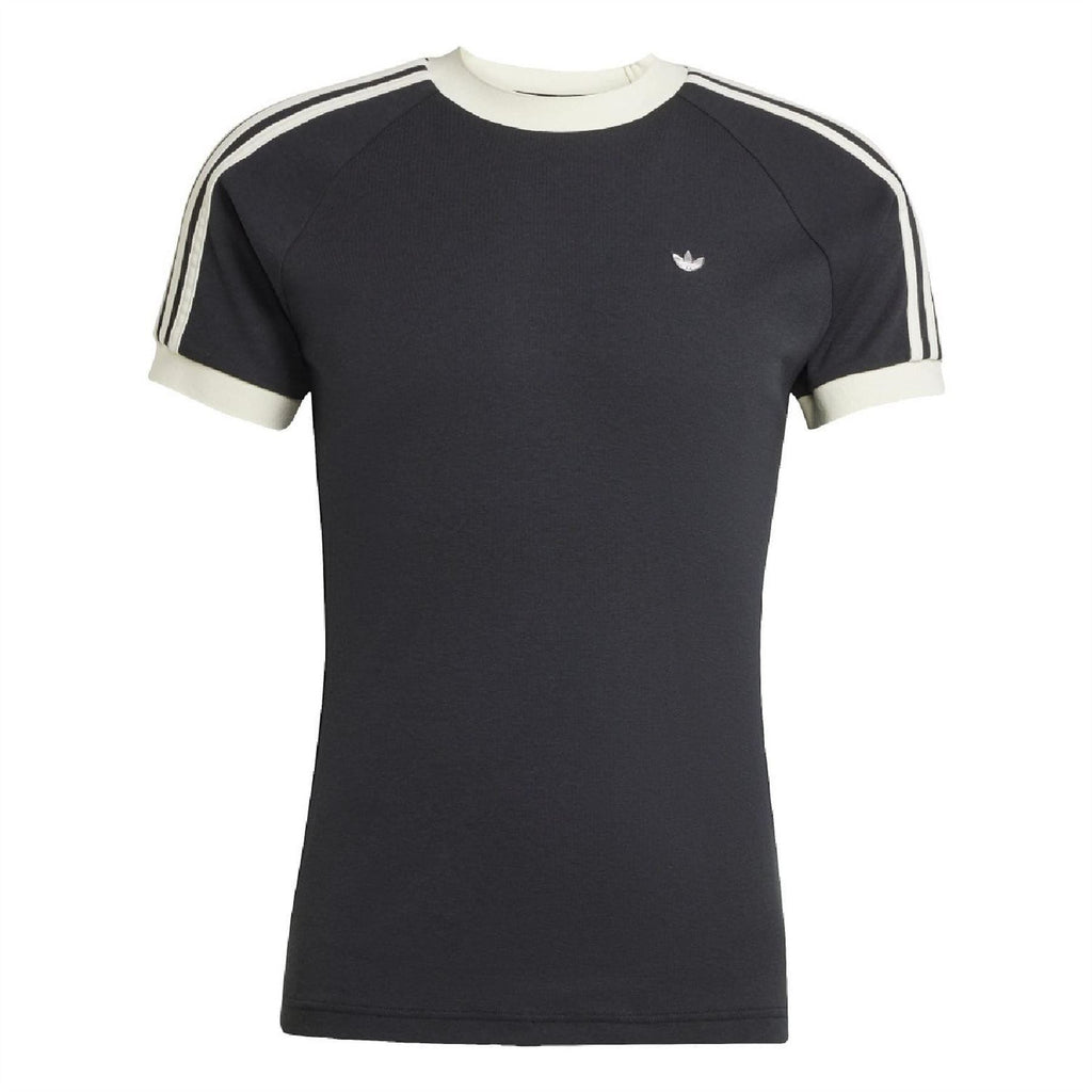 Black adidas Originals T-shirt with white-striped raglan sleeves and small trefoil logo