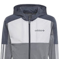 Juniors zip-up hooded sweatshirt with adidas logo, grey and white color block