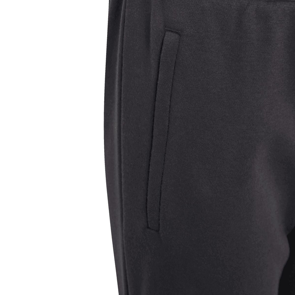 Black joggers with side seam pocket detail and tapered leg