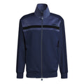 Navy Adidas Originals funnel neck athletic top with full-zip front and striped sleeves