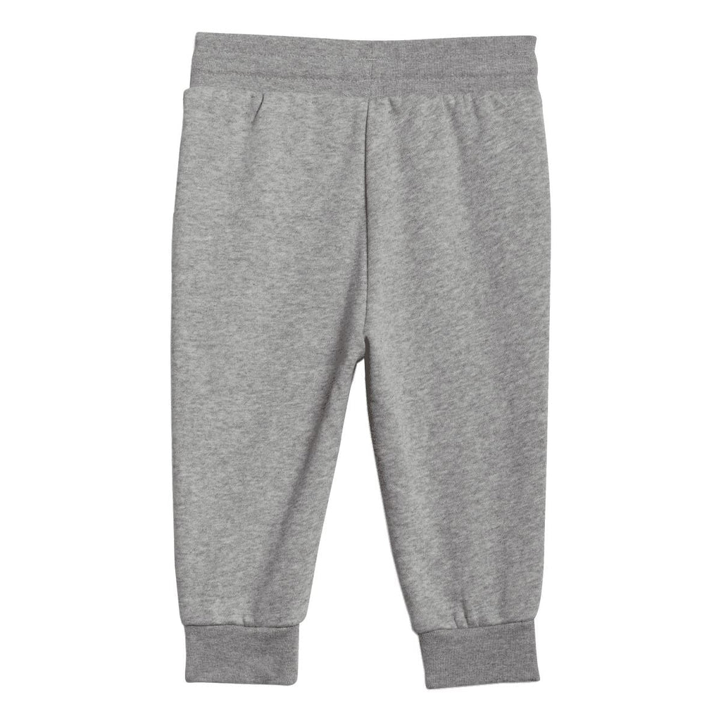 Grey infant jogger pants with elastic waistband and cuffed hems.
