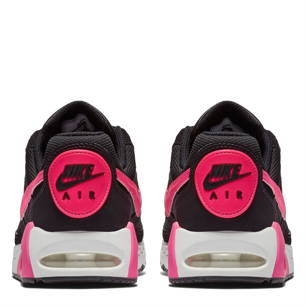 Nike girls trainers back view in black with pink heel panel and Air badge