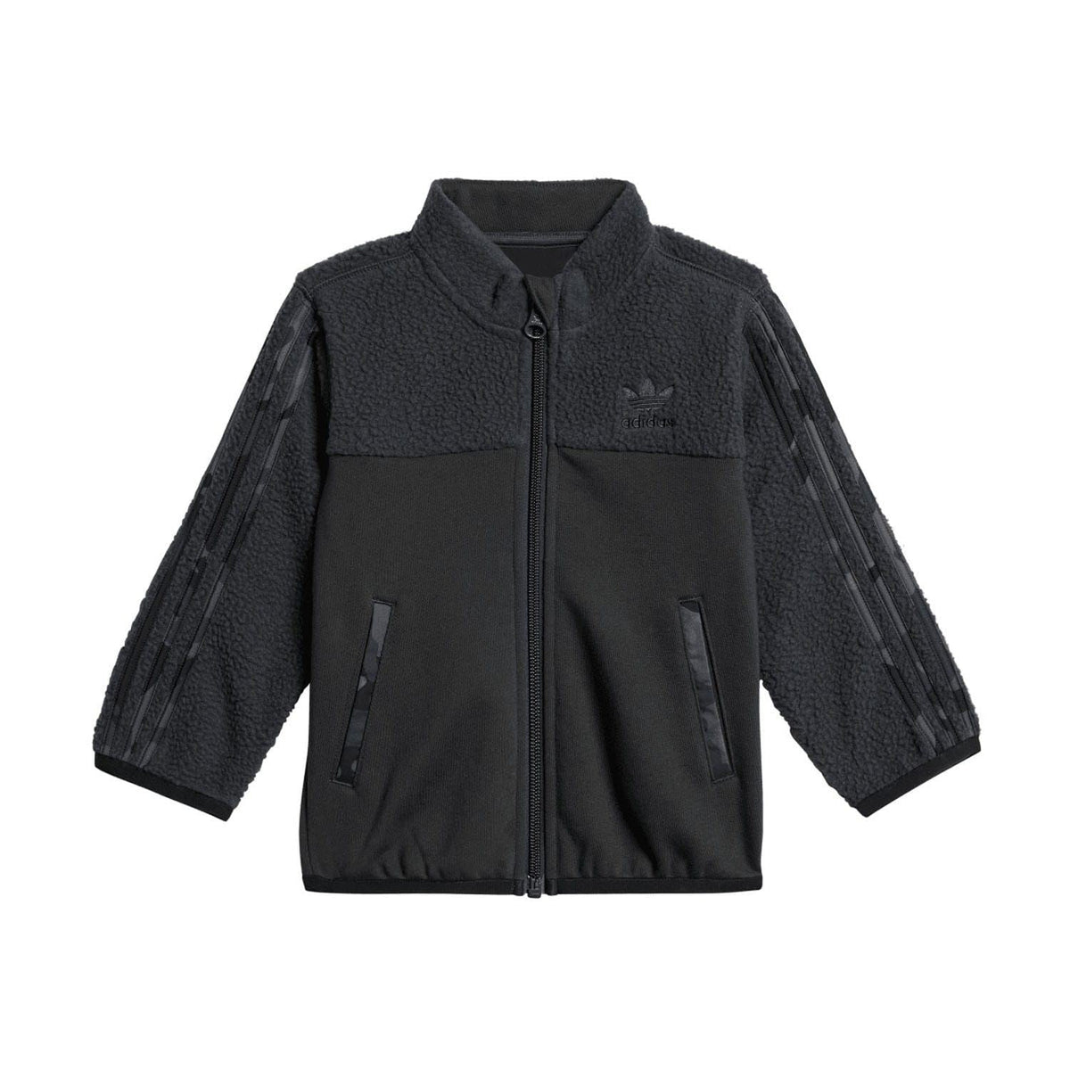 Infants polar fleece zip jacket with adidas logo and side pockets, dark grey