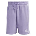 Lavender adidas athletic shorts with elastic waistband, drawstring, and side stripe