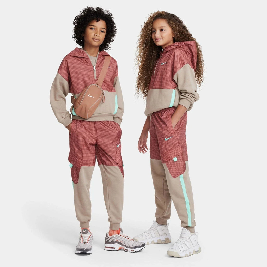 Kids Nike Outdoor Play Fleece Hoodie Khaki Long Sleeve 1/2 Zip RED589