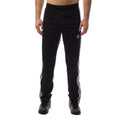 Black track pants with elastic waistband and side stripes, Adidas trefoil logo