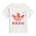 Infants white T-shirt with colorful trefoil boat graphic and adidas logo
