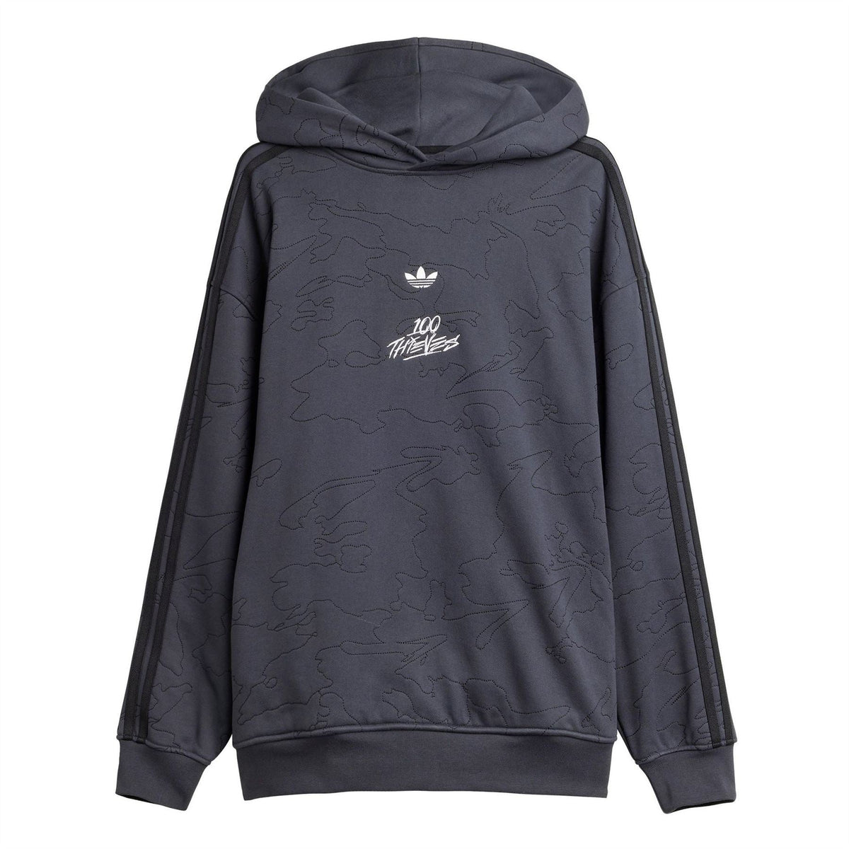 adidas Originals 100t pullover hoodie in dark carbon with embossed graphic and chest print