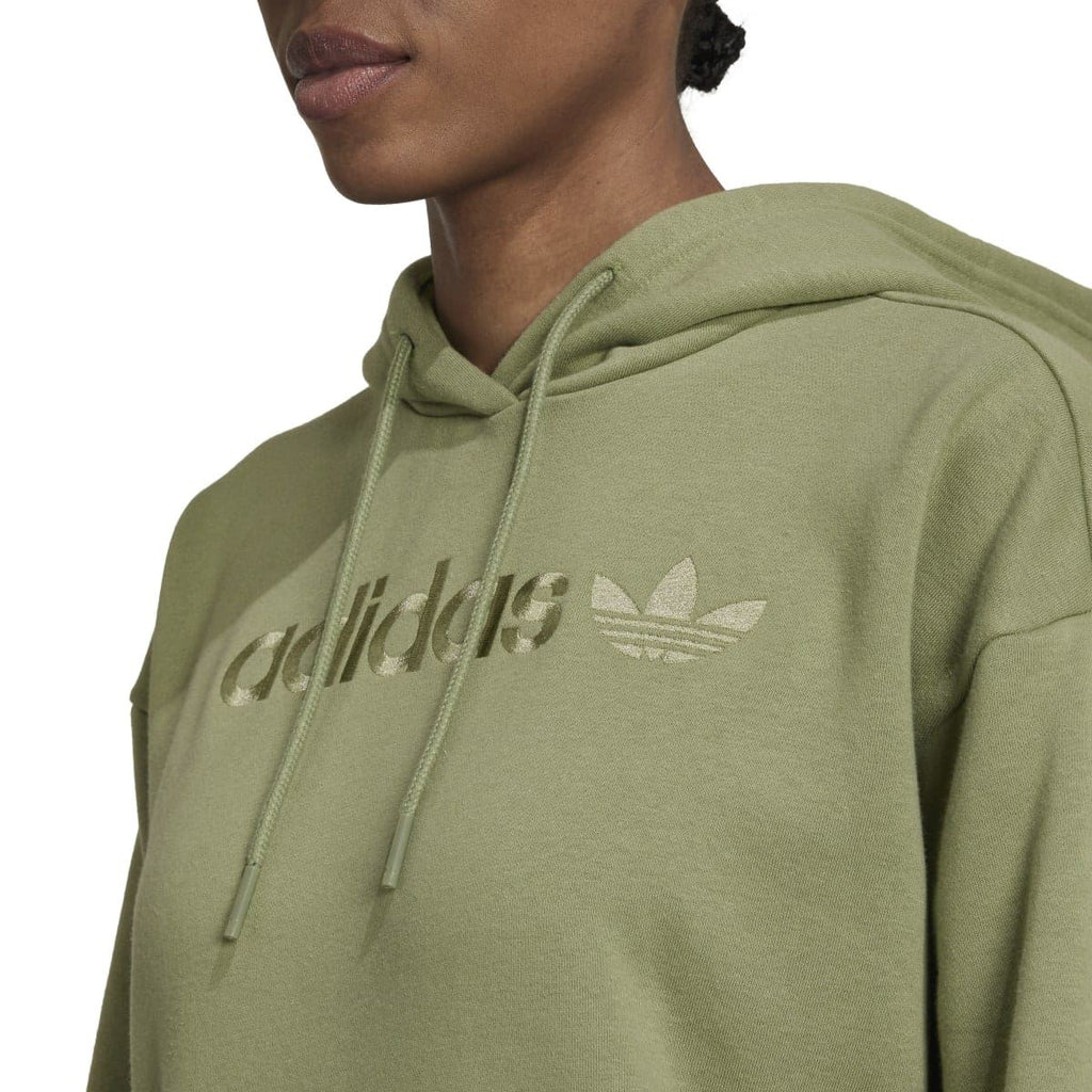 Green adidas Originals hooded sweatshirt with drawstrings, large chest adidas logo