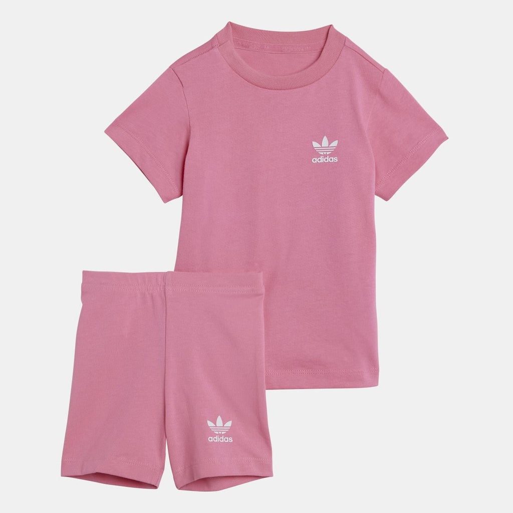 Infants pink T-shirt and cycling shorts set with adidas logo prints
