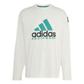 Off-white long-sleeve top with teal adidas Equipment logo on chest