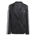 adidas Originals 3s Blazer coat in black with hood, front zipper, and side pockets, casual jacket for men.