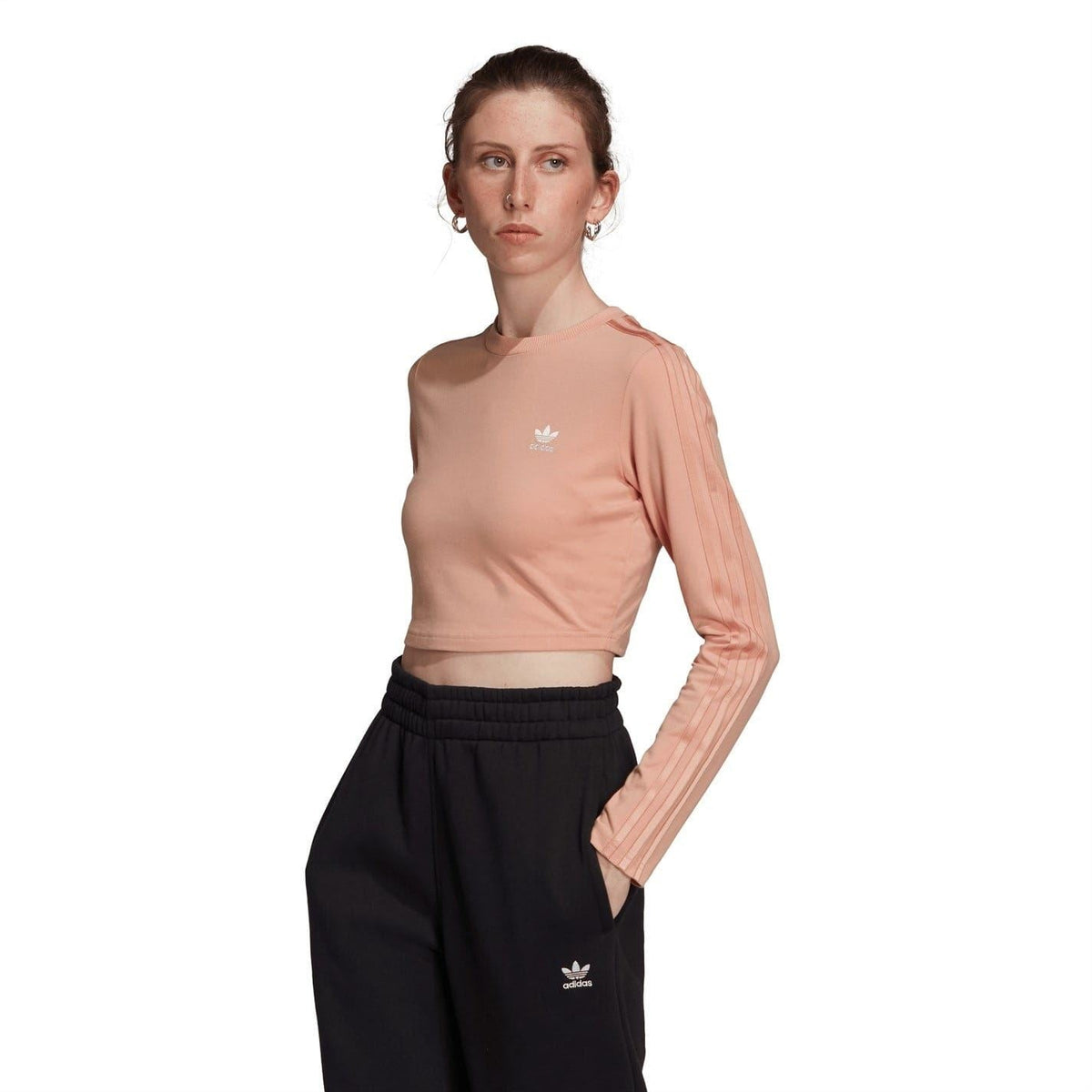 Blush cropped slim-fit long-sleeve crew-neck T-shirt, adidas chest logo