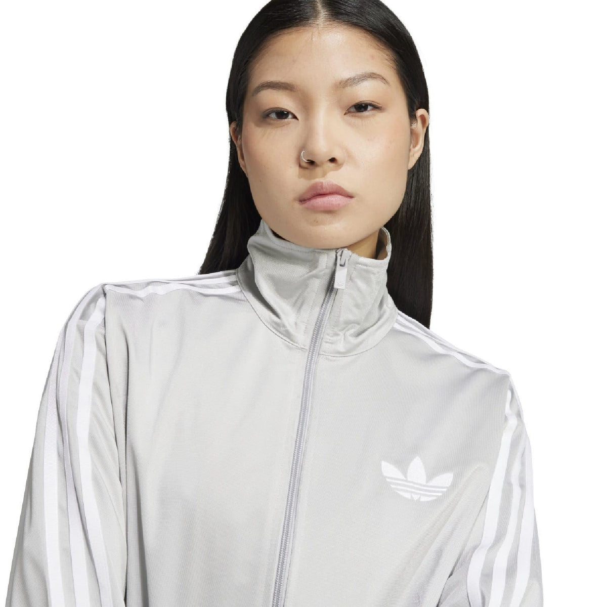 Light grey adidas Originals track jacket, zip front, trefoil logo