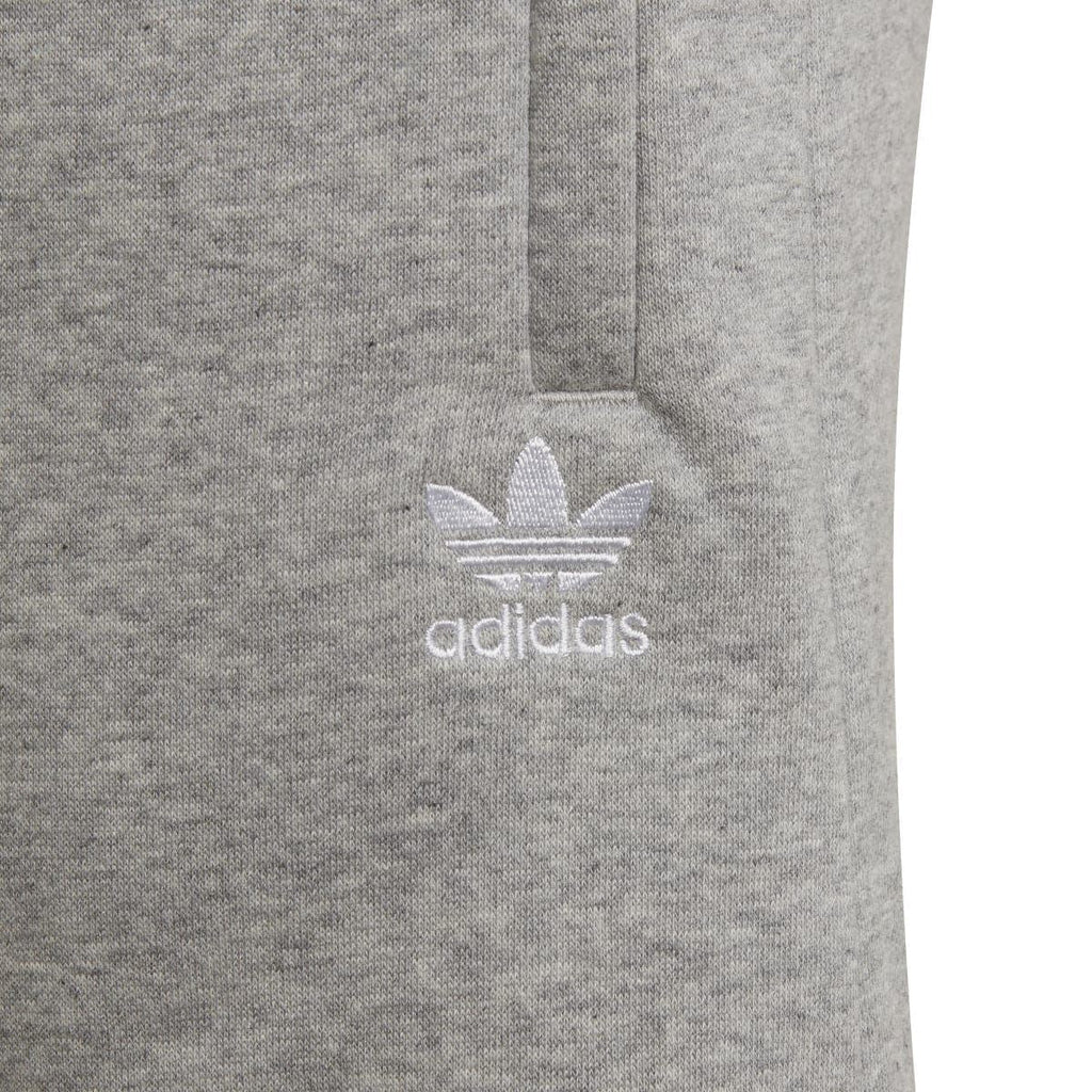 Grey junior shorts with Adidas trefoil logo print near the hem