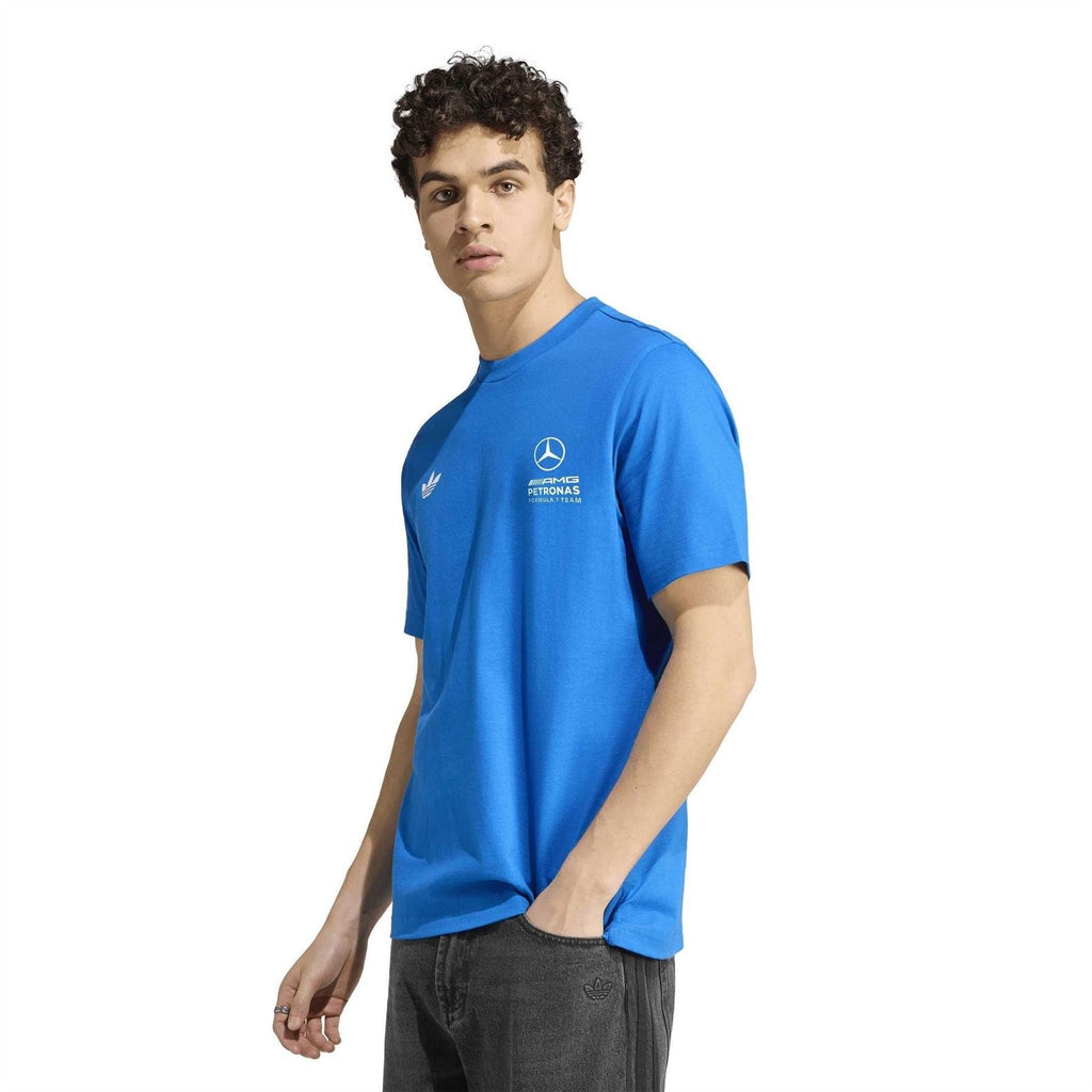 Blue short-sleeve crew-neck T-shirt with Mercedes Petronas logo on the chest