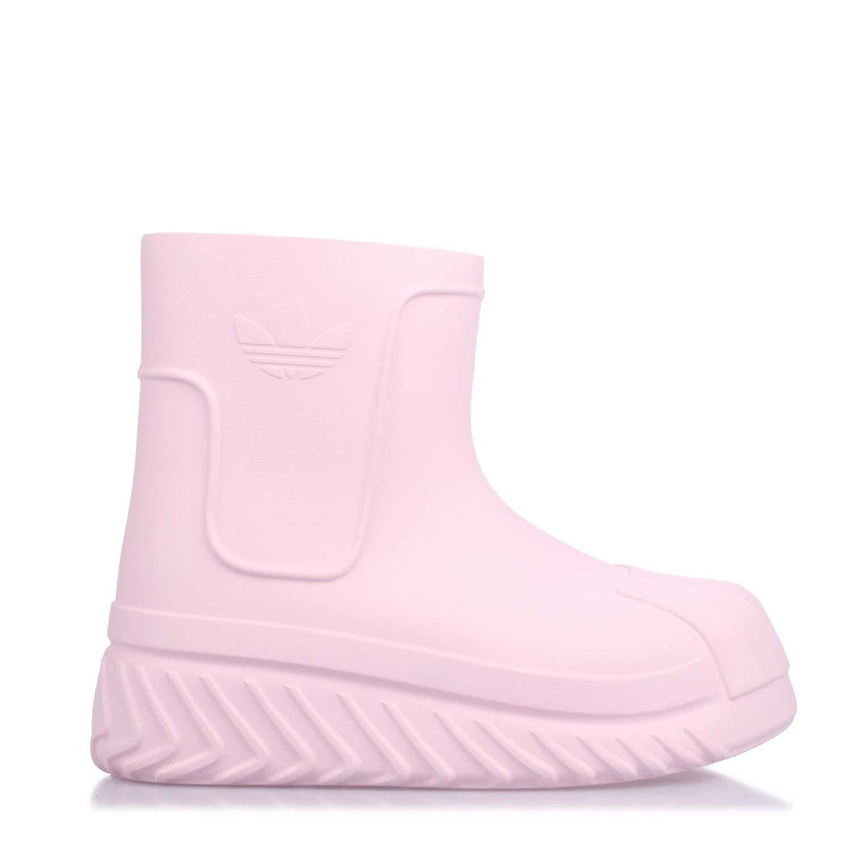 Pink mid-top boots with side logo detail and thick sculpted sole