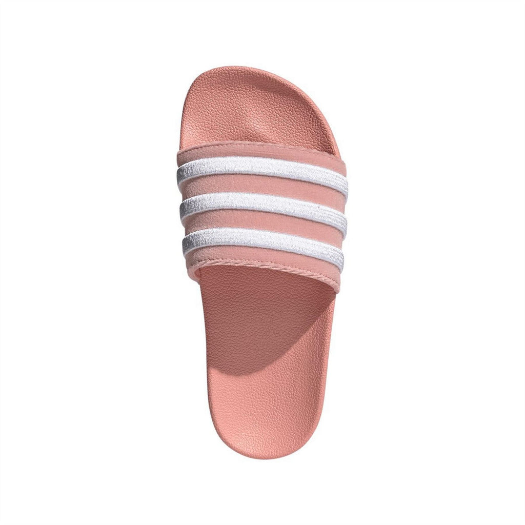Mauve adidas Adilette slide sandal upper with three stacked striped bands