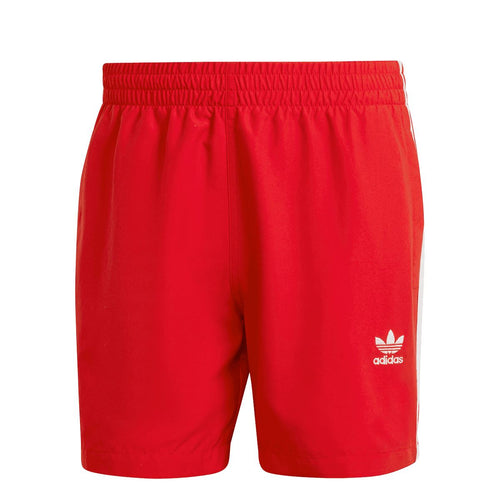 Red adidas Originals swim shorts with elastic waistband and adidas logo