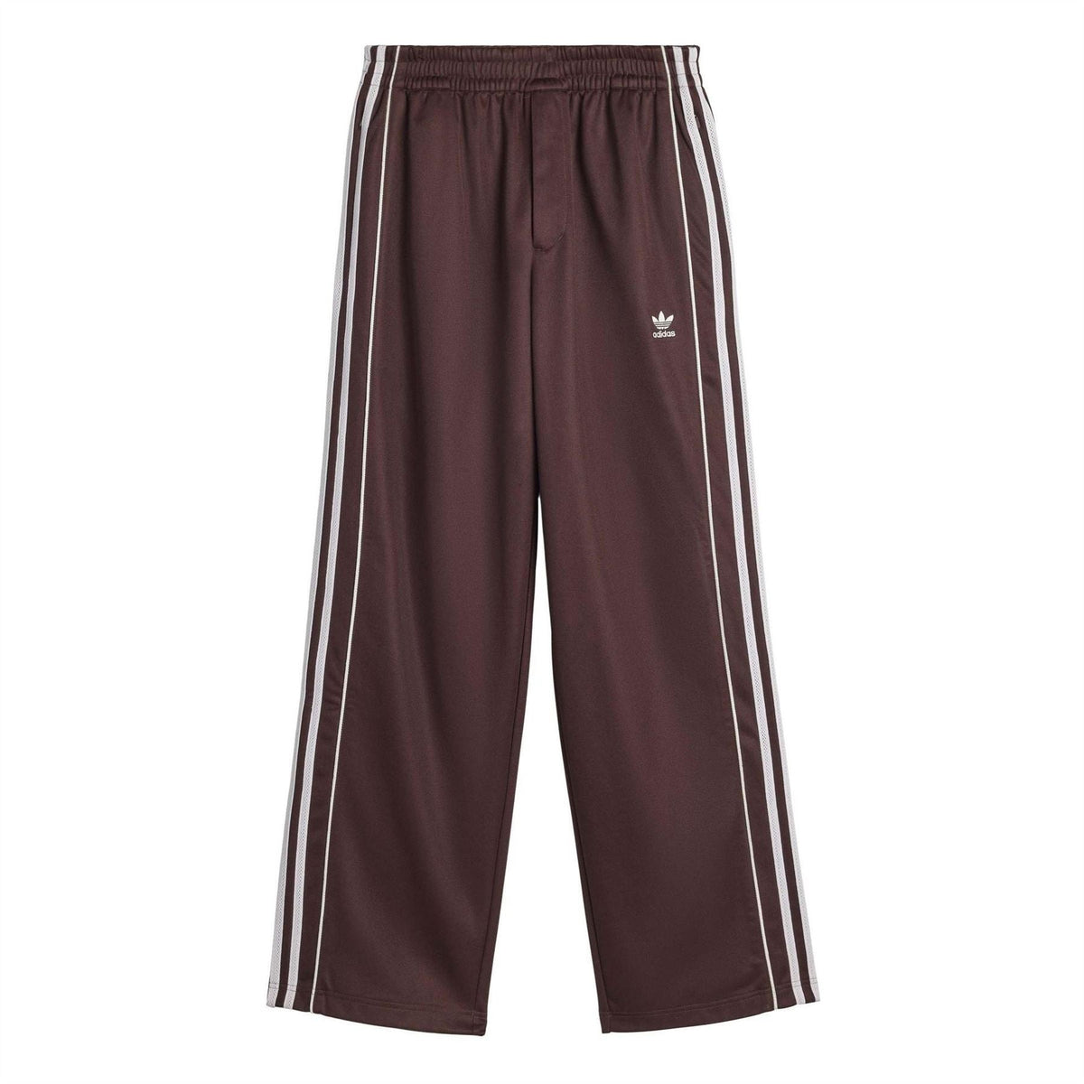 Men's track pants in dark maroon with white side stripes and elastic waistband.