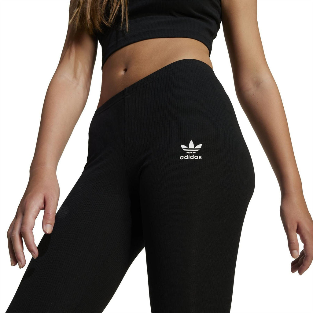 Black ribbed adidas Originals leggings with trefoil logo on the back hip