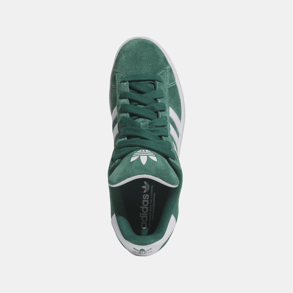 adidas Originals Campus ADV shoes, dark green suede with laced front and white heel tab