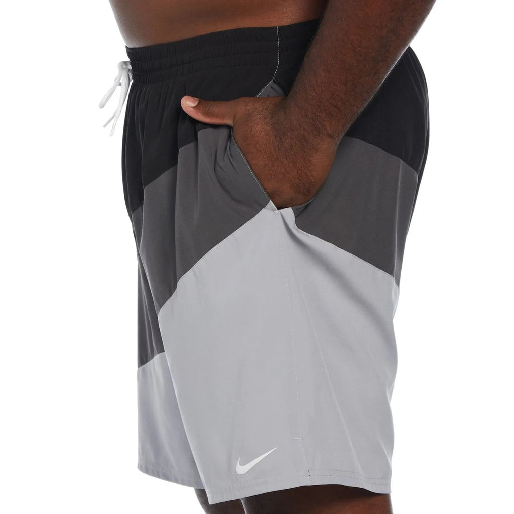 Men's Nike Color Surge Swim Trunks Black Colorblocked 9" Drawstring FTS785