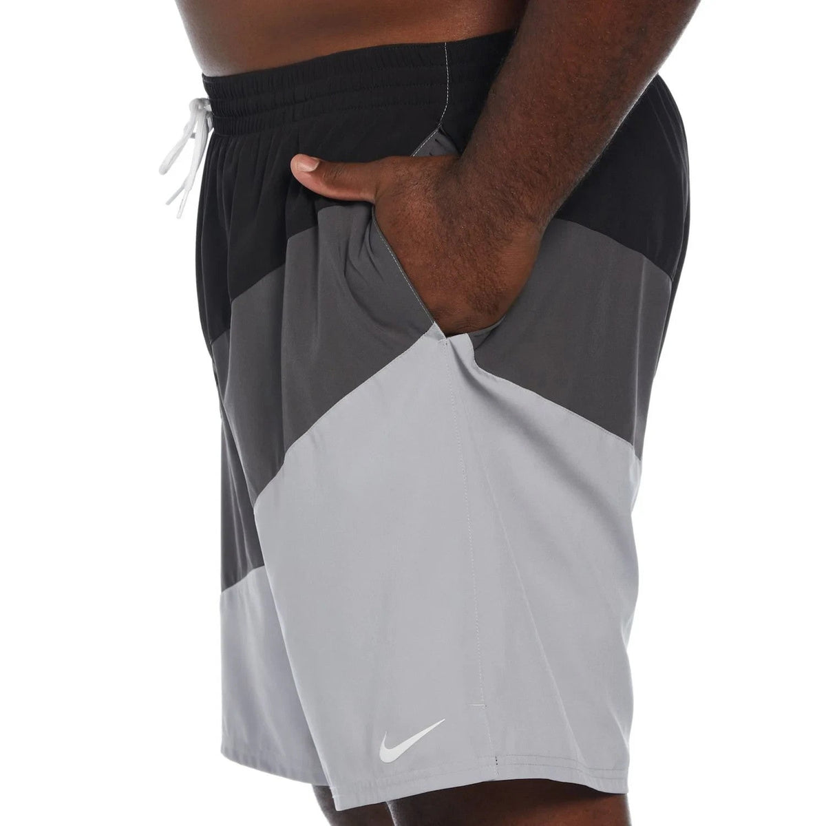 Men's Nike Color Surge Swim Trunks Black Colorblocked 9" Drawstring FTS785