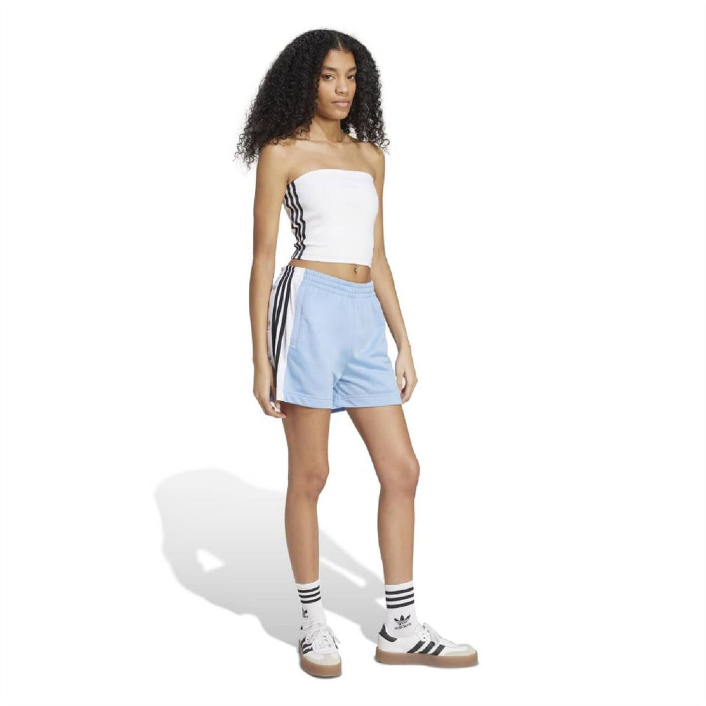 Women’s white strapless tube top with black 3-stripe side panel and adidas logo