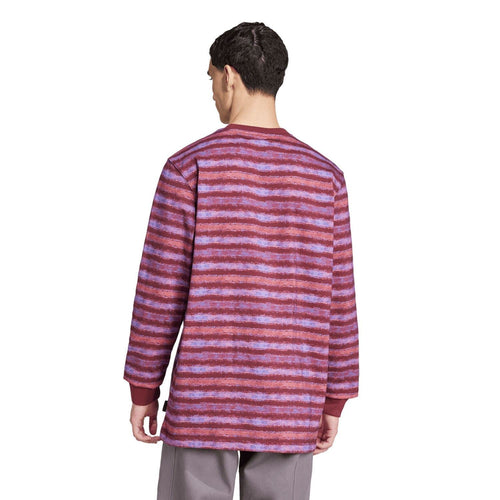 adidas Originals men's long sleeve striped t-shirt, maroon with pink/blue stripes