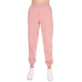 Pink cuffed jogger pants with elastic waistband and side pockets