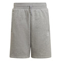 Grey junior fleece shorts with drawstring waist and straight hem cuffs